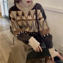 노르딕스웨터 인디언 빈티지 니트 풀오버 여성패션 니트 스웨터 빈티지 경기 젊은 학생 하라주쿠 세련된 긴 소매