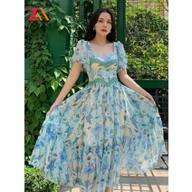 휴양지원피스ZALady beach chic floral print elegant midi dresses women clothes summer short sleeve ko