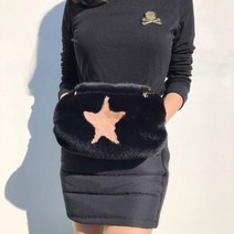 로로얼로이 겨울 골프 밍크 에코퍼 방한 손난로 따수미 벨트 가방 골프핸드워머, 컬러 : 블랙스타(별)