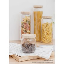 향보존 대나무뚜껑 유리밀폐용기 5P 냉장고정리 주방양념통 파우더통 양념용기 보관통, 400ml