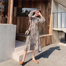 [바니드] 레오파드 모던 여성용 원피스 레이어드 호피 롱원피스 2774