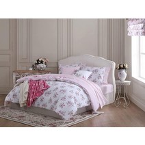 Shabby Chic® - 퀸 이불 세트 어울리는 샴이 있는 양면 면 침구 사계절을 위한 우아한 꽃무늬 홈 데코 (줄리엣 핑크 퀸)