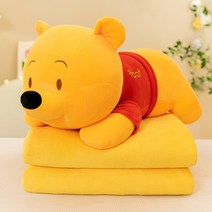 귀여운 만화 곰돌이 큰 인형 베개 이불 투인원 낮잠 담요 등받이 쿠션, 쓰리인원베개+담요 고중량담요, 곰돌이 푸 + 담요