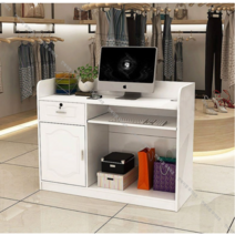 매장 업소용 카운터 입식 테이블 계산대 프런트 캐비닛 안내데스크, 웜화이트 실버장식 + 60x38x90cm