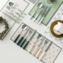 마블 브런치 커트러리 4P세트 홈카페 한식 양식기 젓가락 수저 포크 세트, 오션마블