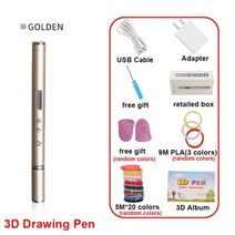 세계에서 가장 슬림 DIY 3D 프린팅 펜 RP900A 창의적인 장난감 선물 어린이를 위한 크리스마스 선물, 플라스틱 필라멘트, 영국 어댑터, 100M PLA 와이어 추가3