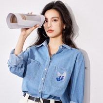 투포켓 자수 디테일 루즈핏 데님 셔츠 PS117051