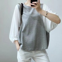 여성 여름 쉬폰 퍼프 셔링 7부 블라우스 화이트 블랙