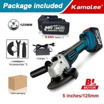 슬라이딩각도절단기 멀티커터기 고속절단기 Kamolee125mm 18500RPM 브러시리스 무선 전기 앵글 그라인더 충전식 3 단 속도 그라인딩 커팅 머신 마키타 배트용, Two Battery Carton+125mm US