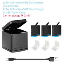 TELESIN-GoPro 11 10 9 배터리 1750mAh 3 슬롯 LED 라이트 충전기 박스 GoPro Hero 5 6 7 8 블랙 TF 카드, 3B 1C For 5678