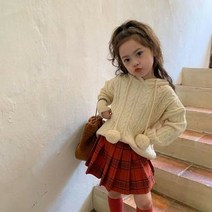 키즈봉봉 여아 투피스 가을 겨울 샤치마 니트 코디 베이지니트체크치마세트