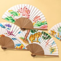 바오바론 합죽선 고급형 전통 접이식 한지 부채 만들기 색칠 꾸미기 미술 수업 도구 투명스티커 증정, 고급형(까치호랑이)
