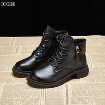 (쇼트 부츠)빈티지 브라운 기모 워커 여 러쉬 가을 겨울 코튼 부츠 여 지퍼 슬림 부츠