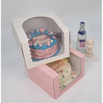 10매 큰창 물결 쉬폰케이크 상자 받침 포함가 미니16x16x12cm 1호 21x21x15cm 받침포함가 국내제작 당일발송, 10매 화이트상자+받침