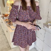 셀러허브 여성패션 [오노마] ONM 잔잔한 플라워패턴 와이드프릴 오프숄더 숏점프수트