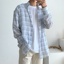 (리티오) 체크 거즈 루즈 남방 G 11171