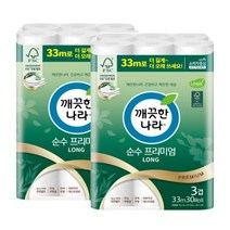 깨끗한나라 3겹 데코 순수 프리미엄 화장지 33m 30롤, 2팩