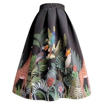 복고풍 애니멀 A라인 주름 스커트 자카드 풍성한 벌룬 치마