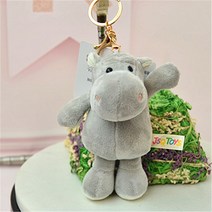귀여운 만화 동물 플러시 키 체인 13cm-15Cm 거북이 코끼리 원숭이 호랑이 사자 하마 너구리 곰 토끼 늑대 펭귄 불독, 21 grey hippo