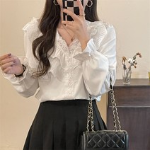 스타일아유 브이넥 레이스 프릴 퍼프 면 예쁜 블라우스 봄 가을 간절기 데이트룩 오피스룩