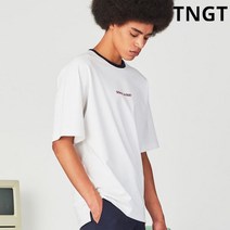 TNGT 화이트 배색 세미오버핏 레터링 반팔 티셔츠