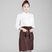 오투라이프에이프런 베이직 면혼방 5부 앞치마, 브라운