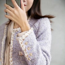 고급감 고급스러운 소향풍 라벤더 퍼플 트위드 카디건 코트 상의녀