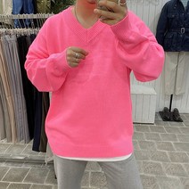 바나나마켓 남녀공용 형광컬러 브이넥 오버핏니트