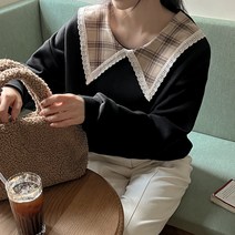 렌디 기모 체크 카라 배색 맨투맨 68330 빅사이즈 여성의류