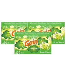 게인 패브릭 소프트너 건조기시트 120장 Gain Fabric Softener Dryer Sheets Original, 3팩