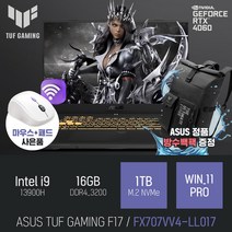 ASUS TUF Gaming F17 FX707VV4-LL017 [이벤트 한정특가 / 사은품증정], WIN11 PRO, 16GB, 1TB, 코어i9, 그레이