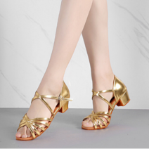 디바즈 여성 낮은 통굽 라인 댄스화, 골드 230mm