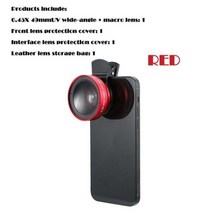 2 in 1 렌즈 범용 클립 37mm 휴대 전화 렌즈 전문 0.45x 49uv 슈퍼 광각 + 아이폰 안드로이드 용 매크로 hd 렌즈, 빨간색