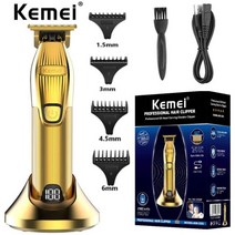 Kemei-전기 면도기 남성용 전문 트리머 이발소 충전식 헤어 커팅 머신 LED 디스플레이, [01] With box, 01 With box