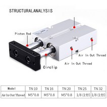 에어 톱 직소 더블로드 tn형 이중 공압 실린더 보어 10/16/20/25/32mm 알루미늄 합금 스트로크 30 75mm, 11 Stroke 70mm_02 Bore 16