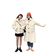 SOVEMTAZO 여성 겨울 카라 떡볶이 양털 램 뽀글이 퍼 포켓 코트 롱 귀여운
