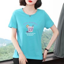 DFMEI 반팔 티셔츠 루즈핏 라운드 프린트 상의