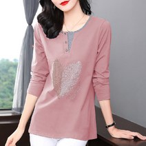 여자 긴팔티 순면 라운드 슬림핏 프린팅 티셔츠 데일리 기본티