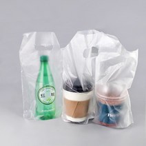 비닐 컵캐리어 1구 / 2구 음료 커피 쥬스 소스 포장 배달 봉투, 1구 34x(27+3)cm (100매/200구)