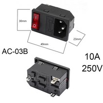 인렛 플러그 핀 커넥터 3 IEC320 C14 전기 소켓 LED 250V 로커 스위치 황동 10A 퓨즈 컴퓨터 마운트 액세, 06 1PCS   AC-03B
