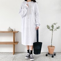 아모르데이 여성용 플랜후드원피스 데일리 베이직 루즈핏 벌룬 면 롱 원피스