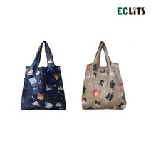 1+1 에클리츠 고양이 포켓 장바구니 시장가방 에코백, 네이비+베이지