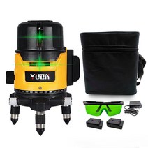 [이엑스파워레이저레벨기] YUDN 자동 레이저 레벨기 그린 라이트 거리 측정기 휴대용, 독일기술 5라인(베터리2개)+낙하방지 포장