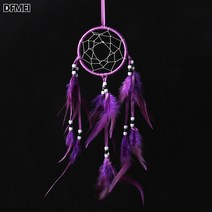 DFMEI 깃털 드림캐쳐 심플 핸드메이드 카체인지 풍경 숙소걸이 홈 액세서리, DFMEI 자주색