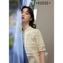 쿠오세 kuose 반팔카라티 반팔니트 여름니트 크롭 자수 펀칭 스웨터 여성 2023 봄 셔츠