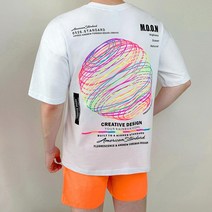 투체인지 슈프림 5부 오버핏 네온써클 빅사이즈 M~5XL 남성 남자 반팔 티셔츠
