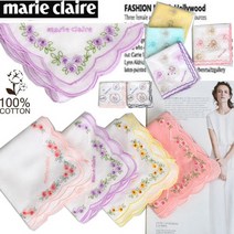 니나스파리 marie clarie 꽃자수프릴 면60수손수건 3SS133