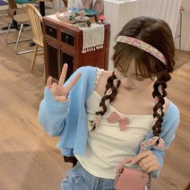 [복숭아차] 화간기몽쇄화리본 머리띠 편발 압발링 머리띠 증가 두개골 머리 장식