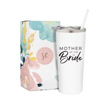 SassyCups 신부 어머니 컵 진공 단열 스테인리스 스틸 텀블러 빨대포함 신부의 어머니용 약혼 소식 여행용 머그 브라이덜파티 22온스 화이트