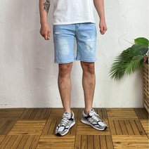 페인트 포인트 찢어진 스판 남자 연청 반바지